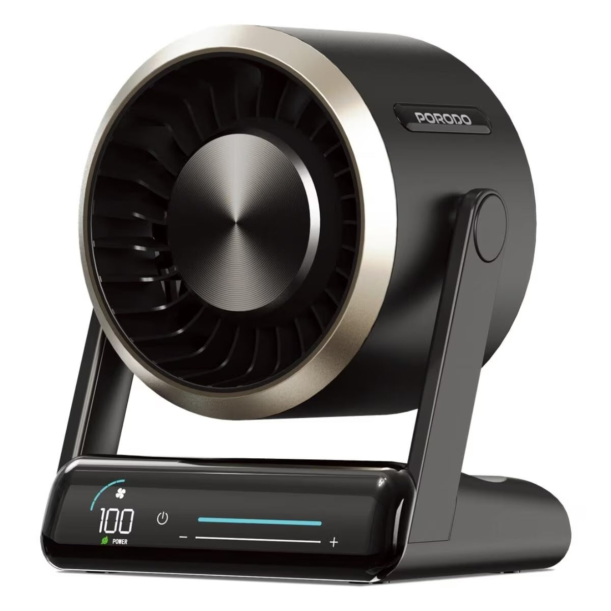 Chillo Core Desktop Fan 6000mAh Rechargeable Fan with LED Display, 100 Speed Levels and USB-C Fast Charging by Porodo