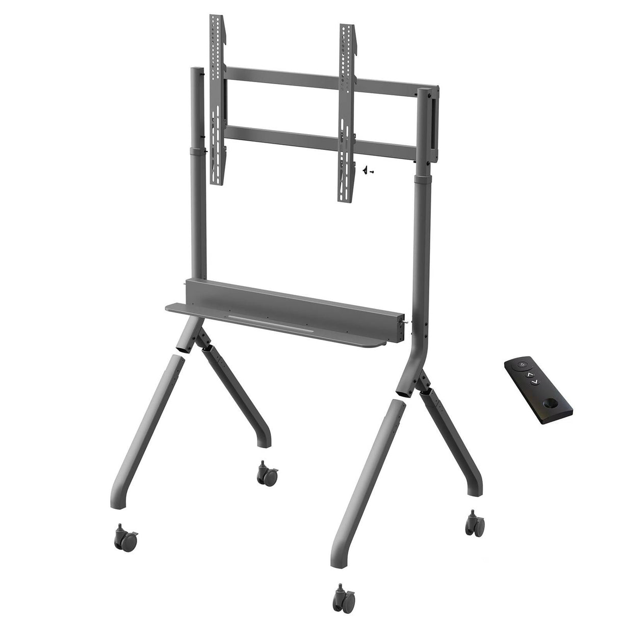 عربة تلفزيون متحركة بمحرك، حامل رفع كهربائي عالي التحمل لشاشة تلفزيون بحد أقصى 110 بوصة أو لوحة ذكية