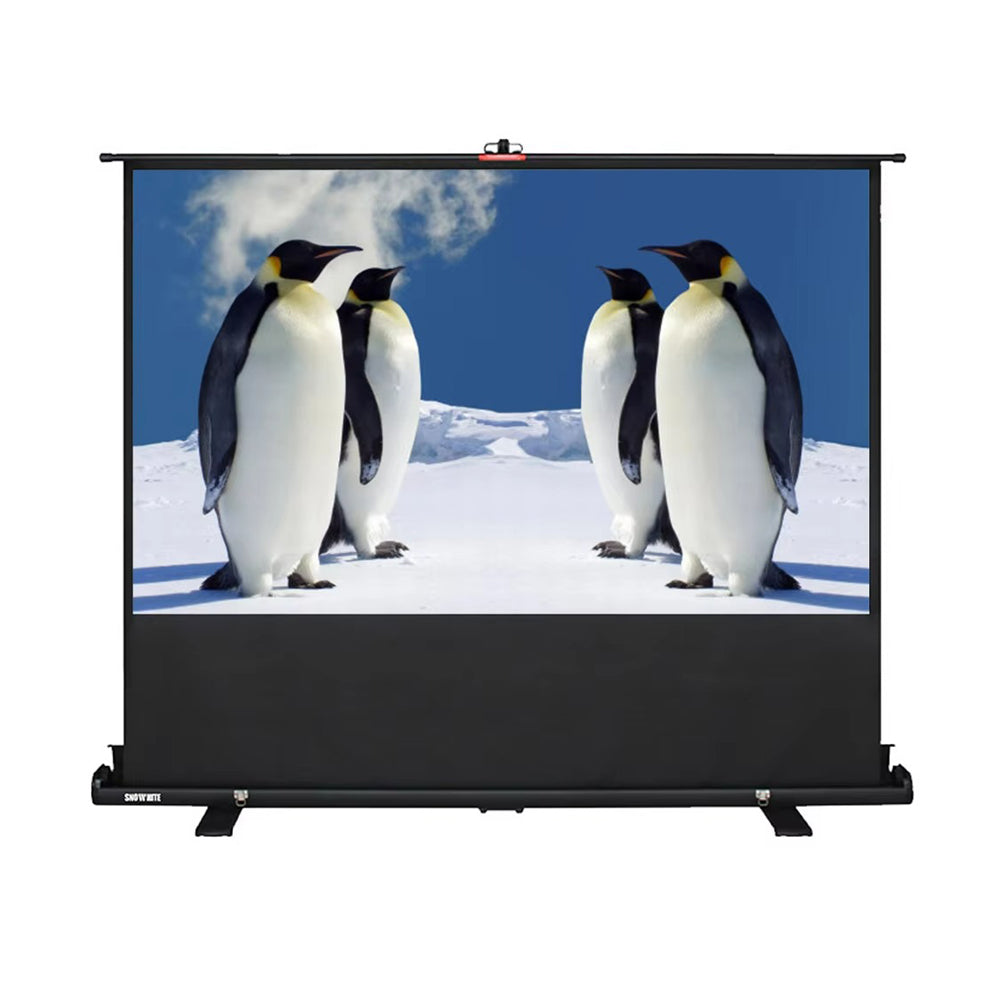 شاشة عرض أرضية قابلة للسحب مقاس 100 بوصة - صغيرة الحجم، وخفيفة الوزن، وجاهزة للاستخدام.