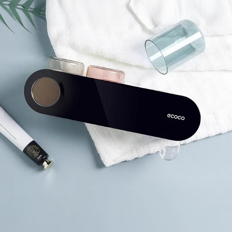 حامل فرشاة الأسنان الكهربائية المثبت على الحائط مع 3 أكواب، معقم للأشعة فوق البنفسجية وموزع معجون أسنان - منظم حمام ذكي من ECOCO