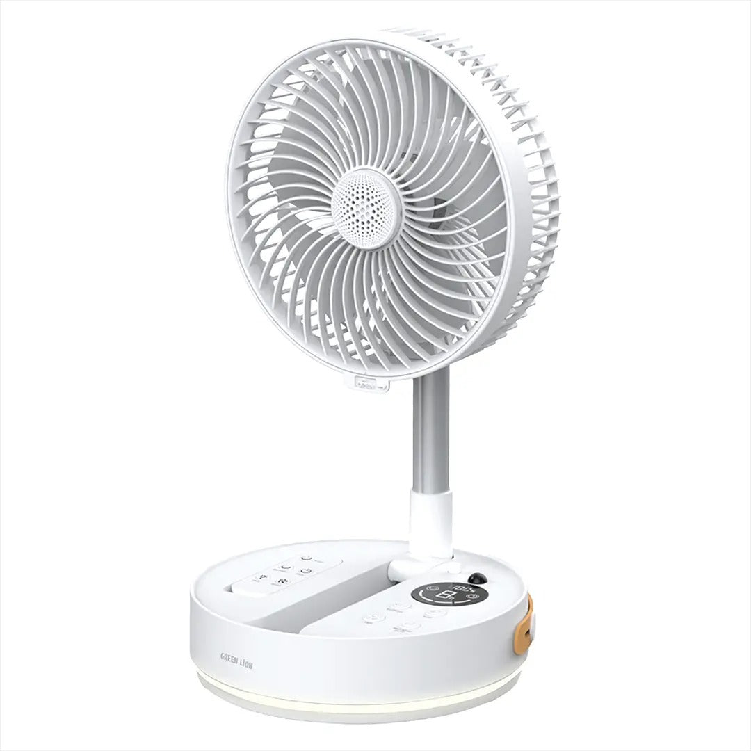 Rovio 8" Folding Fan with 7200mAh Battery, LED Light, Remote Control & Telescopic Stand by Green Lion