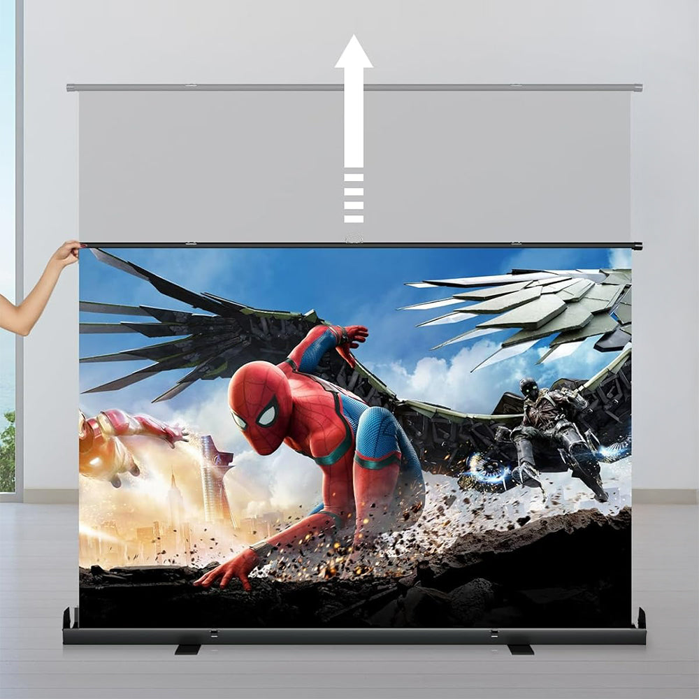 شاشة عرض أرضية قابلة للسحب مقاس 100 بوصة - صغيرة الحجم، وخفيفة الوزن، وجاهزة للاستخدام.