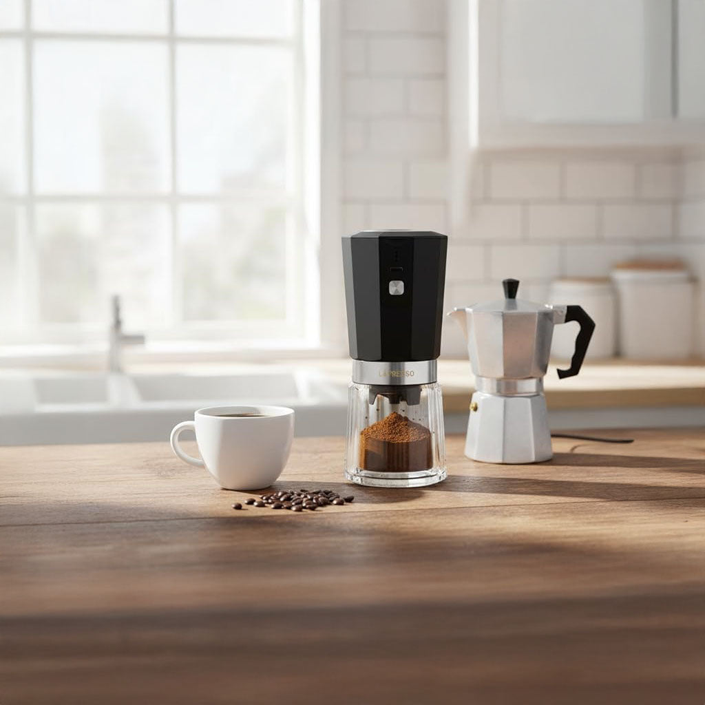 Cordless Electric Coffee Grinder – 18W with 800mAh Rechargeable Battery - Black by LePresso