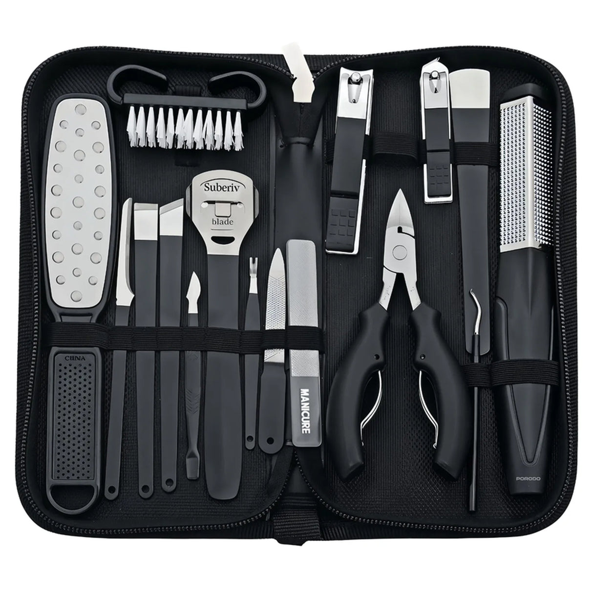 16-in-1 Stainless Steel Nail Clipper Set for Manicure & Pedicure – Portable Grooming Kit with Travel Case by Porodo - SASKA - SASKA UAE