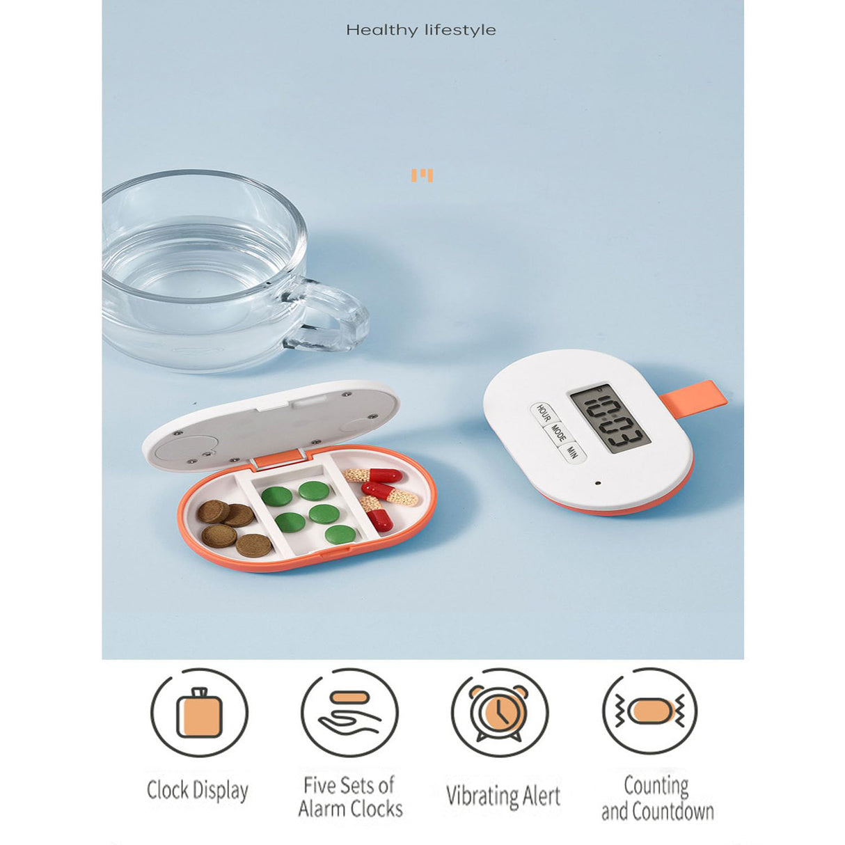 علبة أدوية محمولة – منظم يومي للأدوية مع منبّه