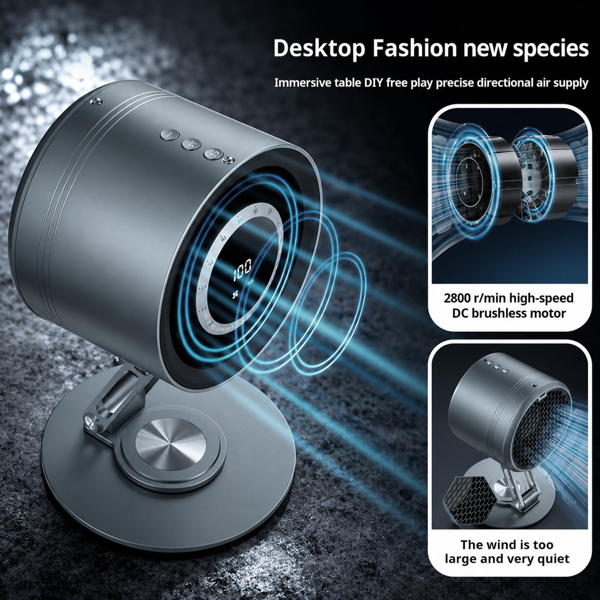 Portable Rechargeable Metal Desk Fan with 100-Speed Control, Digital Display, 4000mAh Battery & Adjustable Folding Stand H6-V8