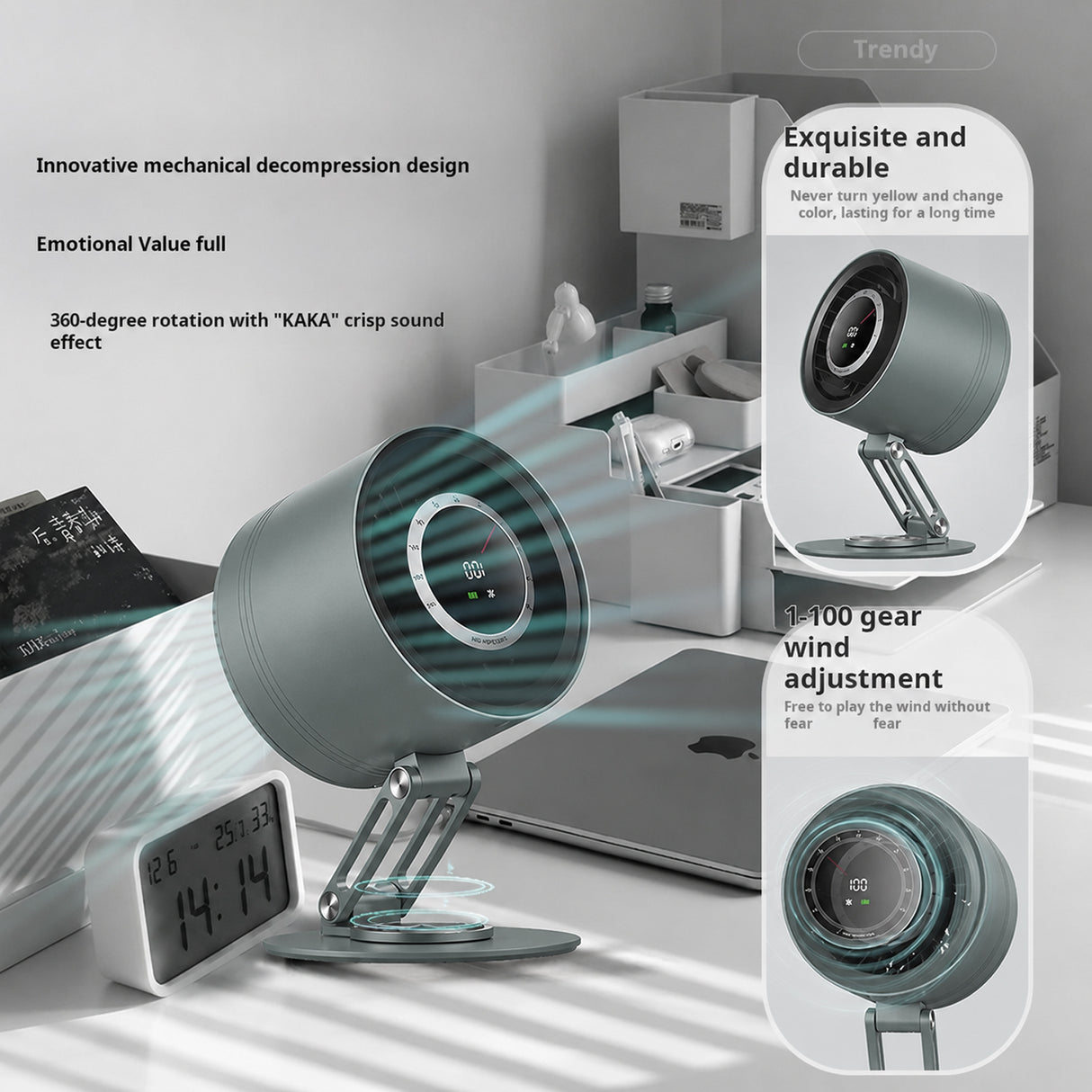 Portable Rechargeable Metal Desk Fan with 100-Speed Control, Digital Display, 4000mAh Battery & Adjustable Folding Stand H6-V8