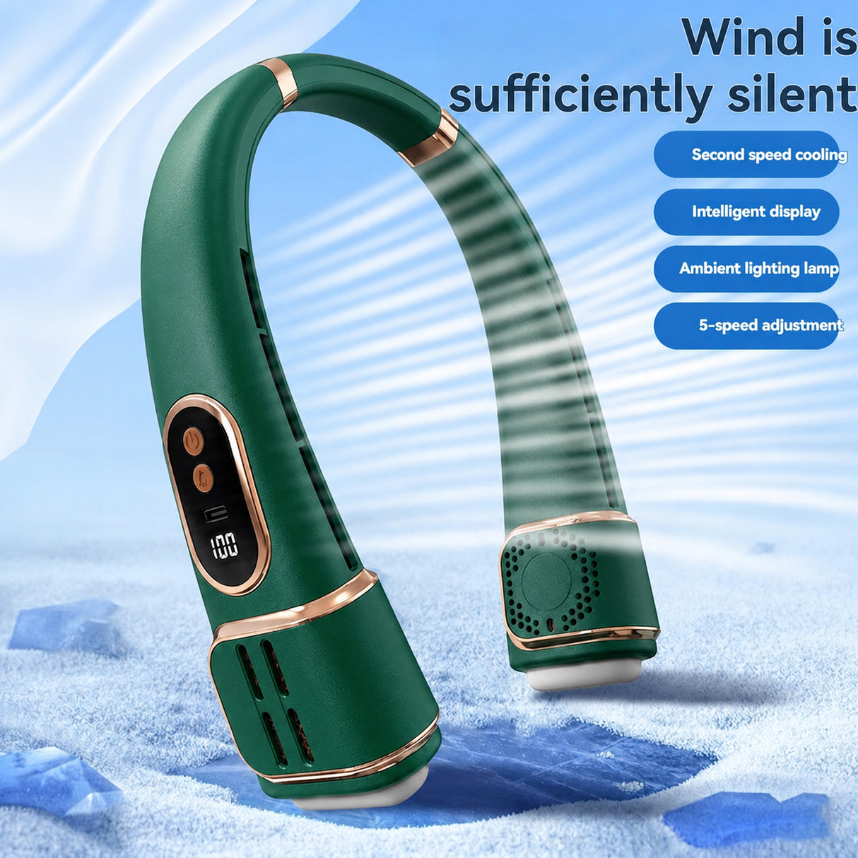 USB Rechargeable Bladeless Hanging Neck Fan, Portable Cooling Fan with 5 Speeds & LED Display (FZM-06)