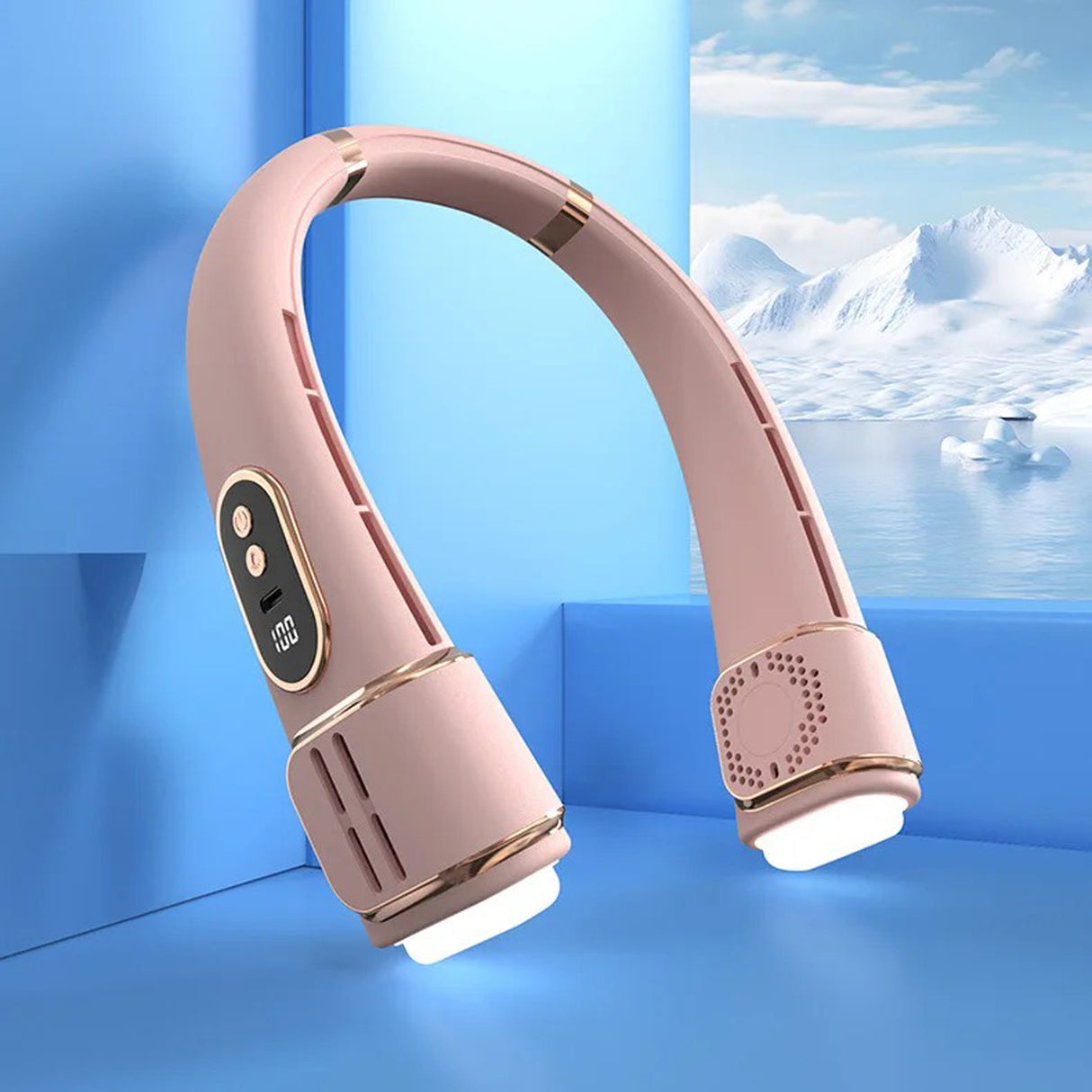 USB Rechargeable Bladeless Hanging Neck Fan, Portable Cooling Fan with 5 Speeds & LED Display (FZM-06)