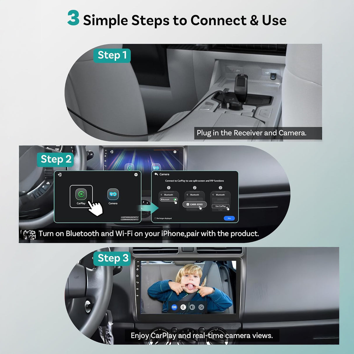 Cabin Care Wireless CarPlay Adapter with Baby Monitoring Rear Seat Camera by Ottocast