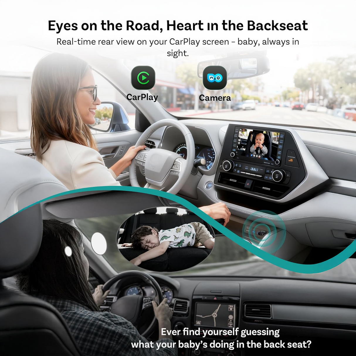 Cabin Care Wireless CarPlay Adapter with Baby Monitoring Rear Seat Camera by Ottocast