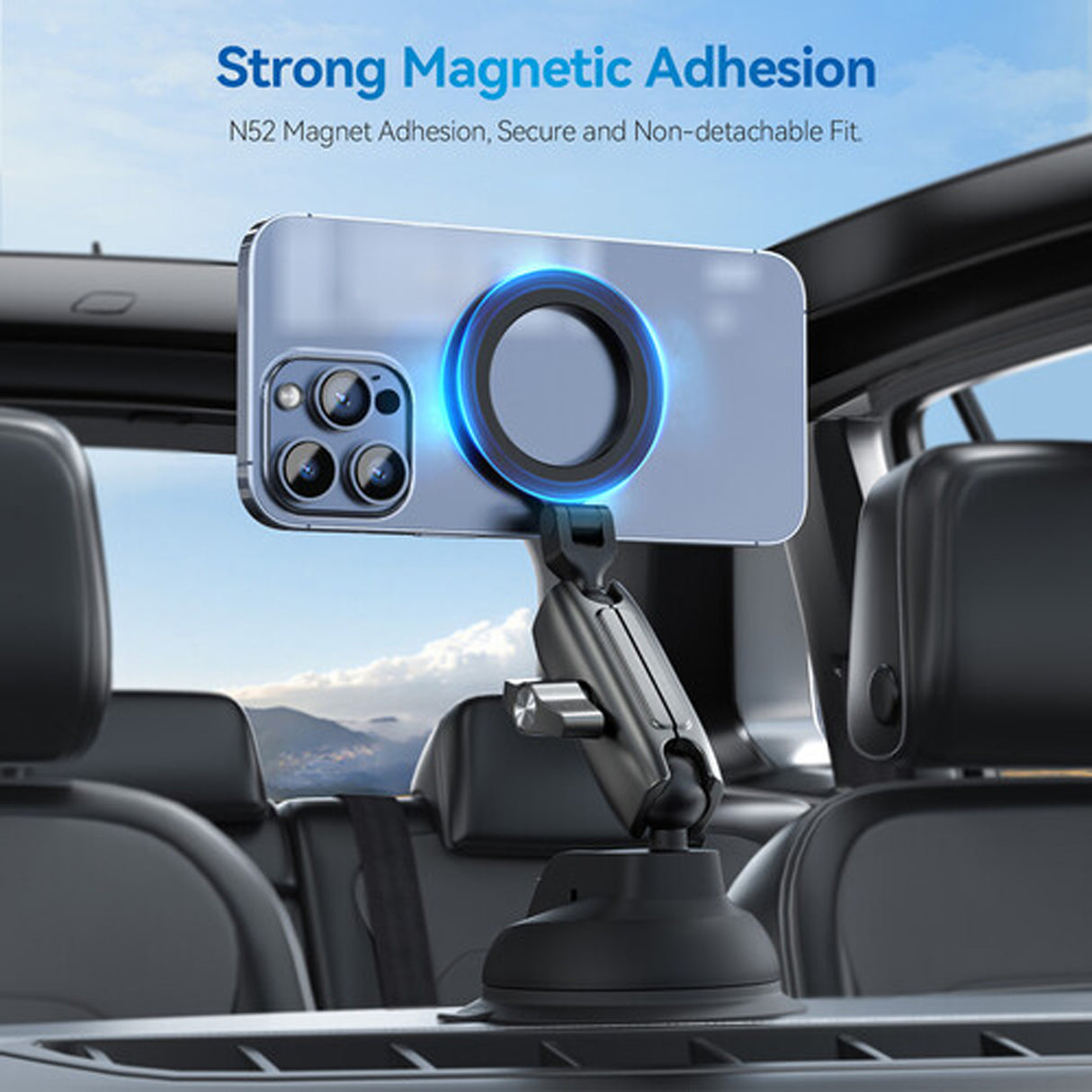 Magnetic Suction Cup Car Phone Holder P3-SUS-02 – MagSafe Compatible, Strong Vacuum Mount with 360° Rotation for iPhone & Smartphones by TELESIN