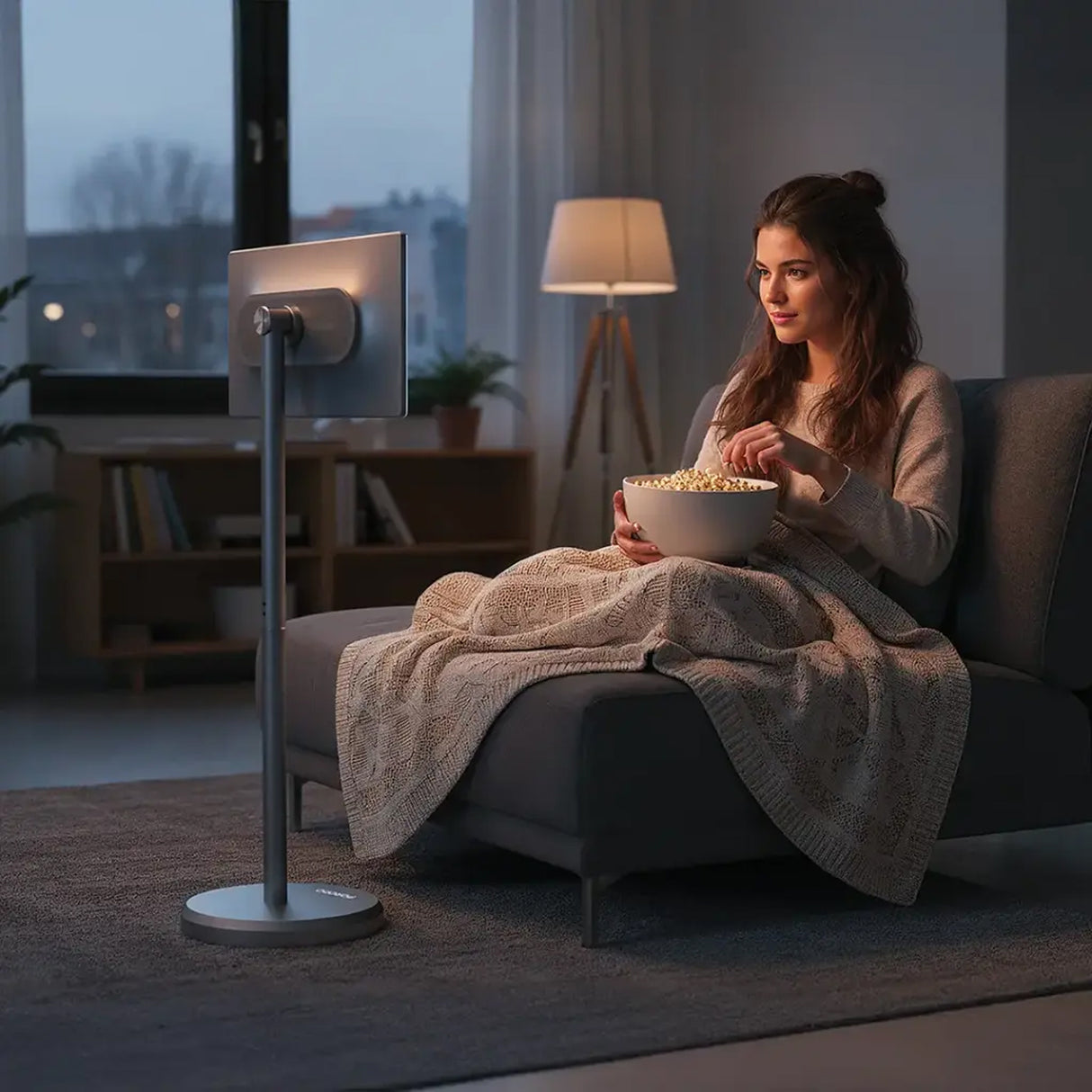 شاشة ذكية Surf مقاس 21.5 بوصة محمولة بعجلات، بطارية 27000mAh، شاشة لمس 1080P قابلة للدوران مع نظام Android 15 من Porodo