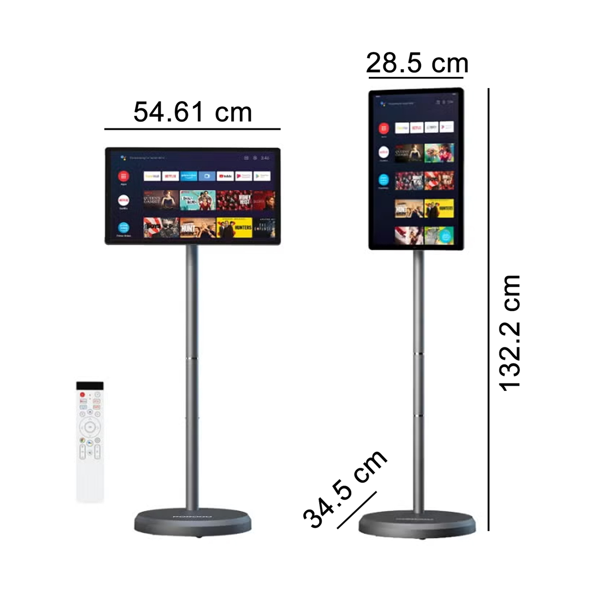 شاشة ذكية Surf مقاس 21.5 بوصة محمولة بعجلات، بطارية 27000mAh، شاشة لمس 1080P قابلة للدوران مع نظام Android 15 من Porodo