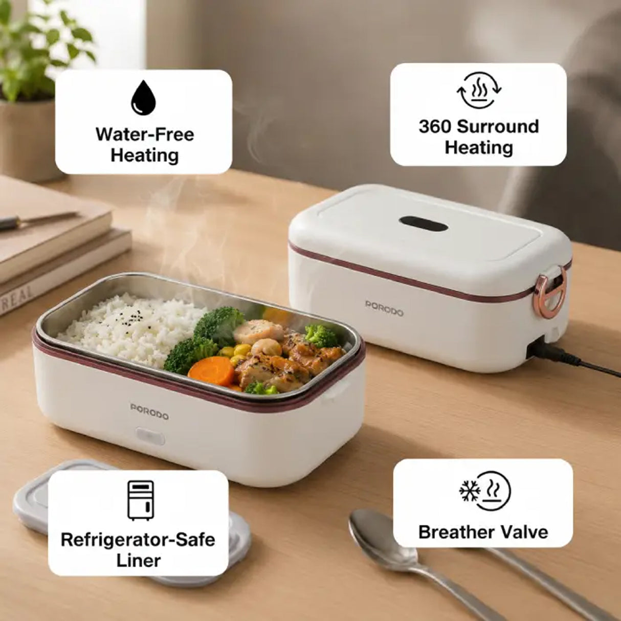Dual Mode Electric Lunch Box 900ml 45W, Portable Food Warmer LunchMate by Porodo