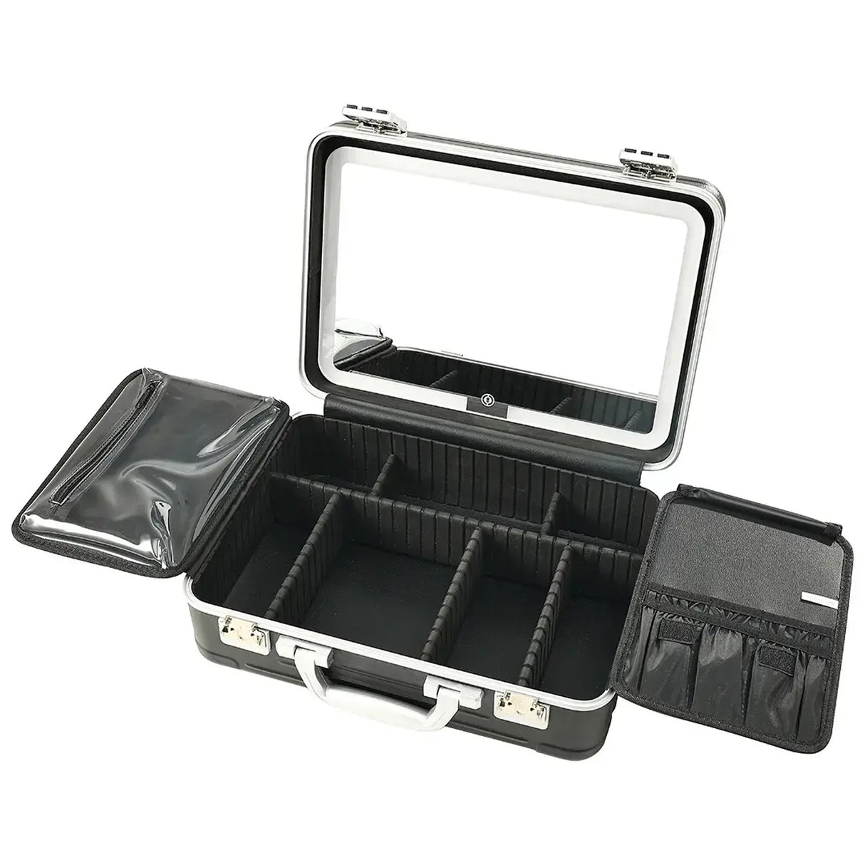 Portable Makeup Case with Detachable LED Mirror and Multiple Storage Compartments by Porodo