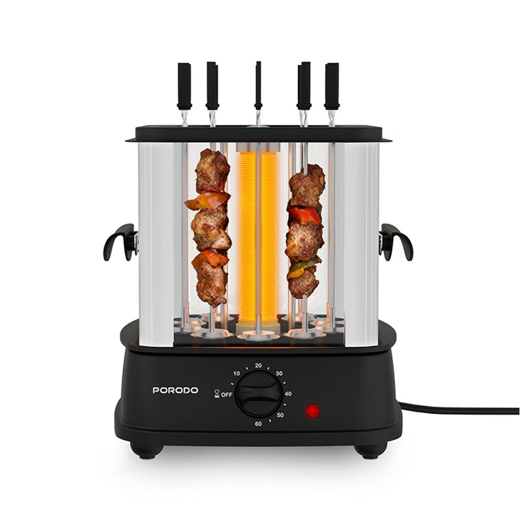 Electric Rotisserie Kebab Grill – 900W Stainless Steel with 10 Skewers by Porodo-Saska-Saska.ae