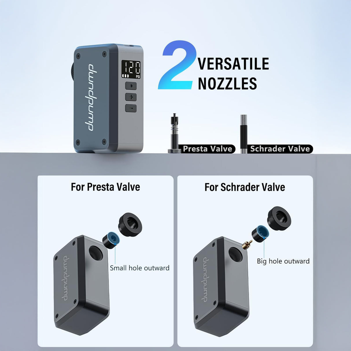 Mini Electric Bike Pump 120 PSI, Fast-Inflating Bicycle Air Compressor by dwndpump