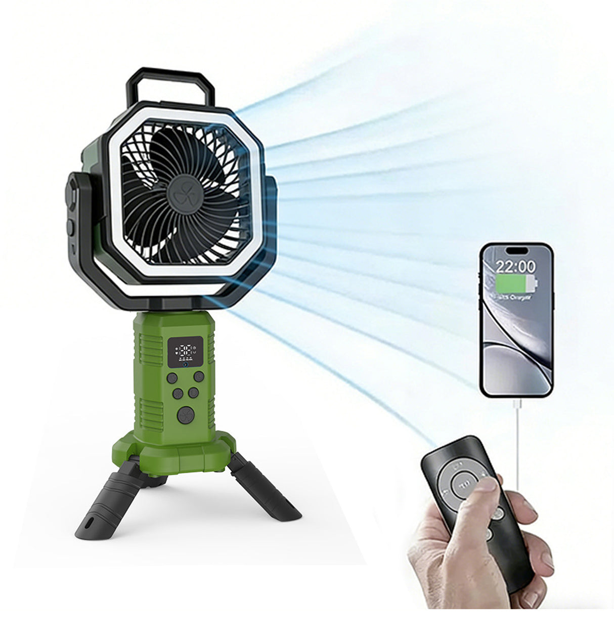F-30P Multifunction Outdoor Camping Fan with LED Light, Remote Control, Telescopic Tripod Stand & 20000mAh Rechargeable Power Bank