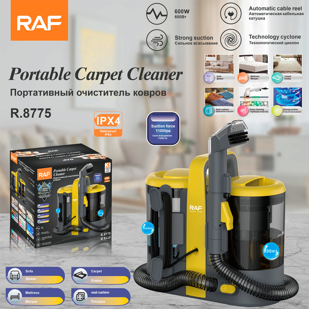 Deep Cleaning Carpet + Upholstery Spot Cleaner Machine 600W 15KPA Power with Dual Tanks (1500ml Clean + 800ml Dirty) by RAF