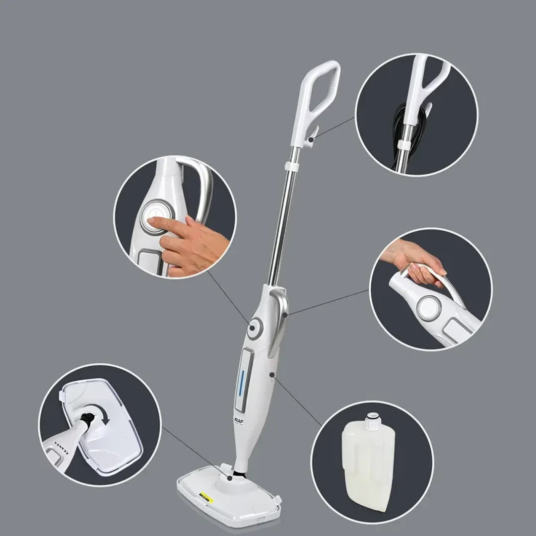 Electric Steam Mop 1250W with 330ml Water Tank, 7-in-1 Multipurpose Steam Cleaner, HEPA Filter & Microfiber Pads by RAF