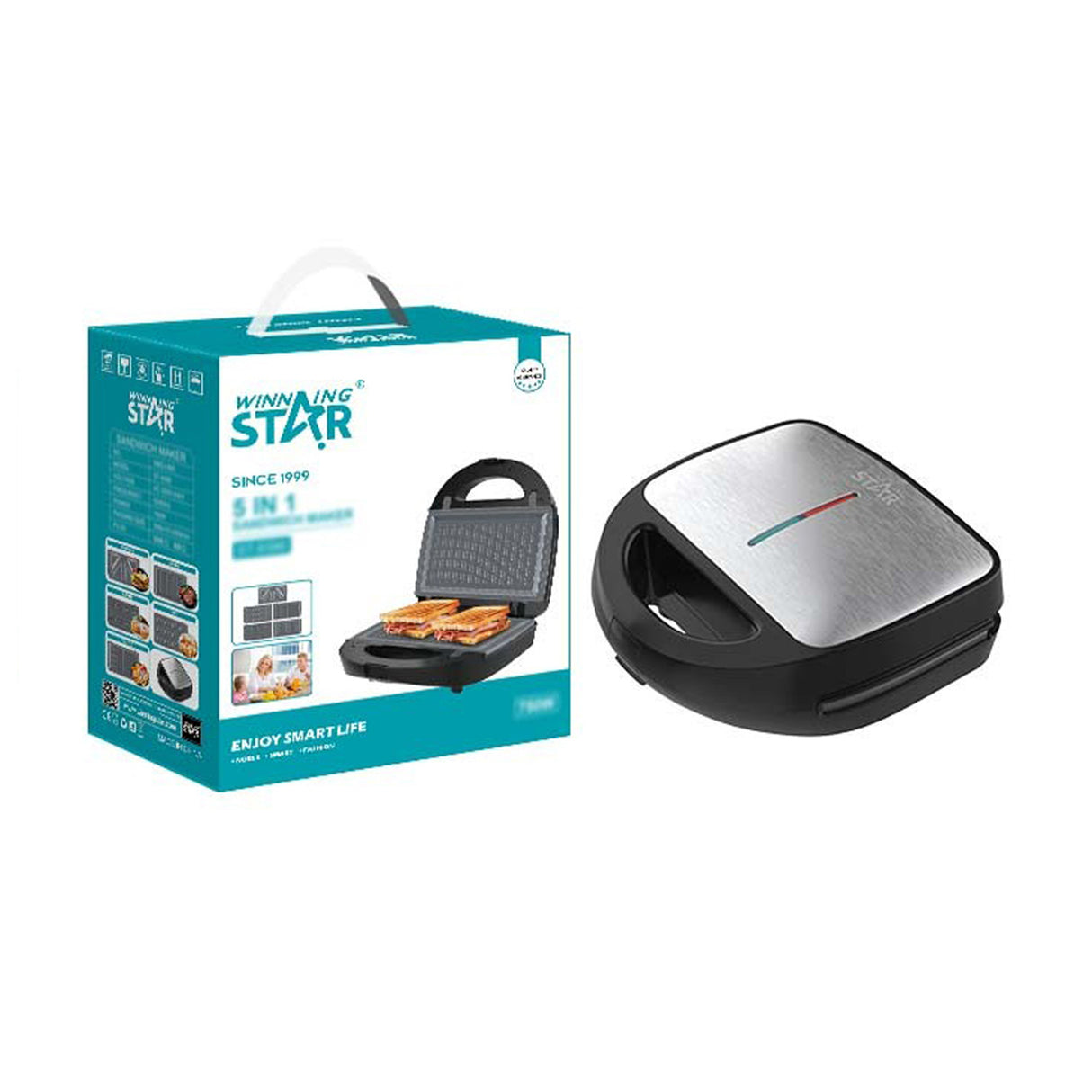 5-in-1 Electric Sandwich & Waffle Maker ST-9396 with Removable Nonstick Plates by Winning Star | Toaster | SASKA Trading
