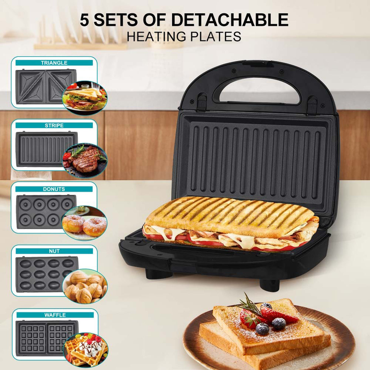 5-in-1 Electric Sandwich & Waffle Maker ST-9396 with Removable Nonstick Plates by Winning Star | Toaster | SASKA Trading