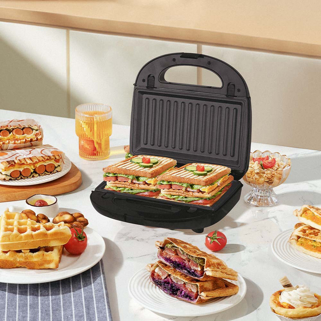 5-in-1 Electric Sandwich & Waffle Maker ST-9396 with Removable Nonstick Plates by Winning Star | Toaster | SASKA Trading