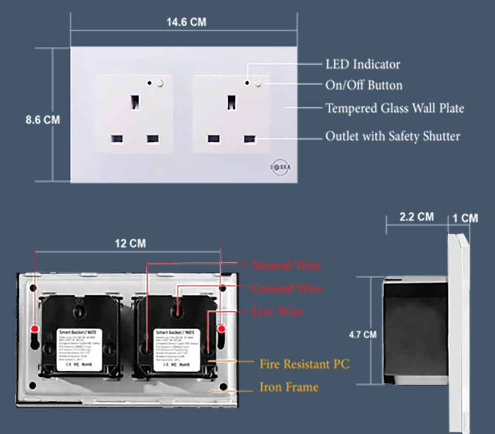 Double Smart Wall Socket by SASKA | Smart Socket | SASKA Trading