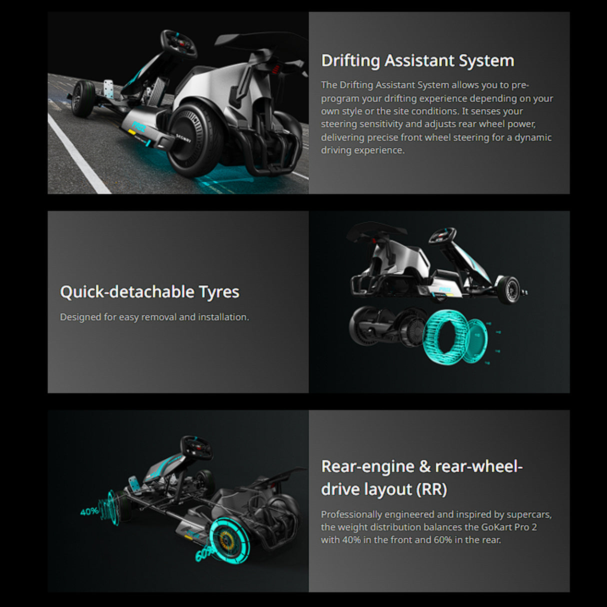 سيارة سباق كهربائية Ninebot Gokart Pro 2، كارت درفت عالي السرعة مع تجربة ألعاب تفاعلية، مناسب للأعمار 10+ من Segway