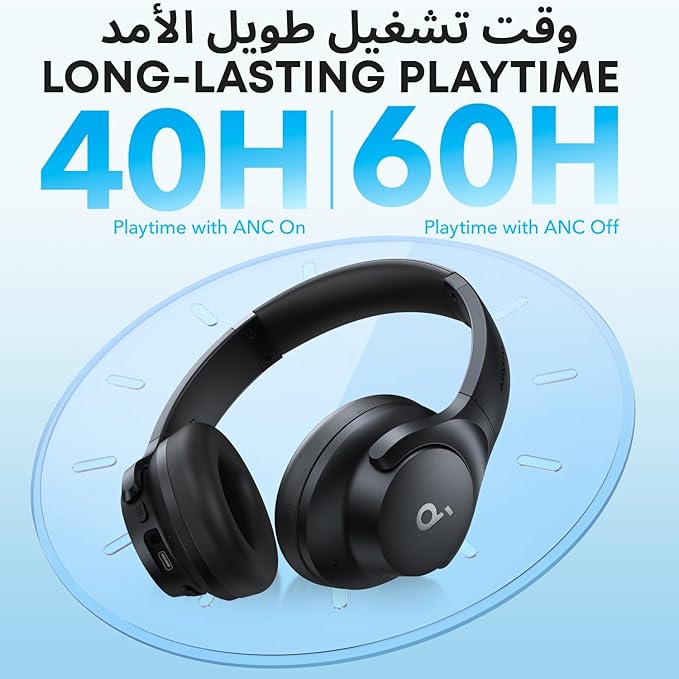 Q20i Hybrid Active Noise Cancelling Bluetooth Over-Ear Headset with 40H Playtime - Soundcore by Anker