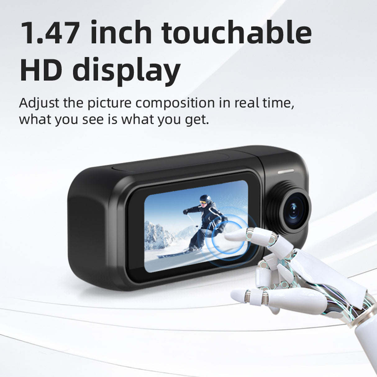 كاميرا أكشن صغيرة 4K بحجم الإبهام مع قاعدة شحن مغناطيسية، عدسة دوارة 180° وشاشة لمس HD مقاس 1.47 بوصة
