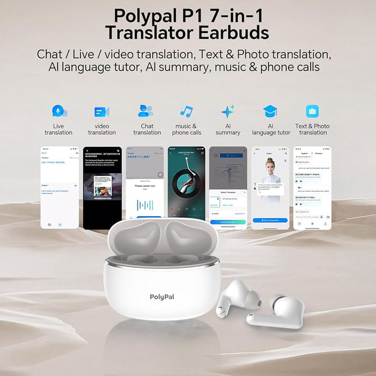 P1 AI Translator Earbuds – Real-Time 138 Language Translation with ANC and AI Features by PolyPal