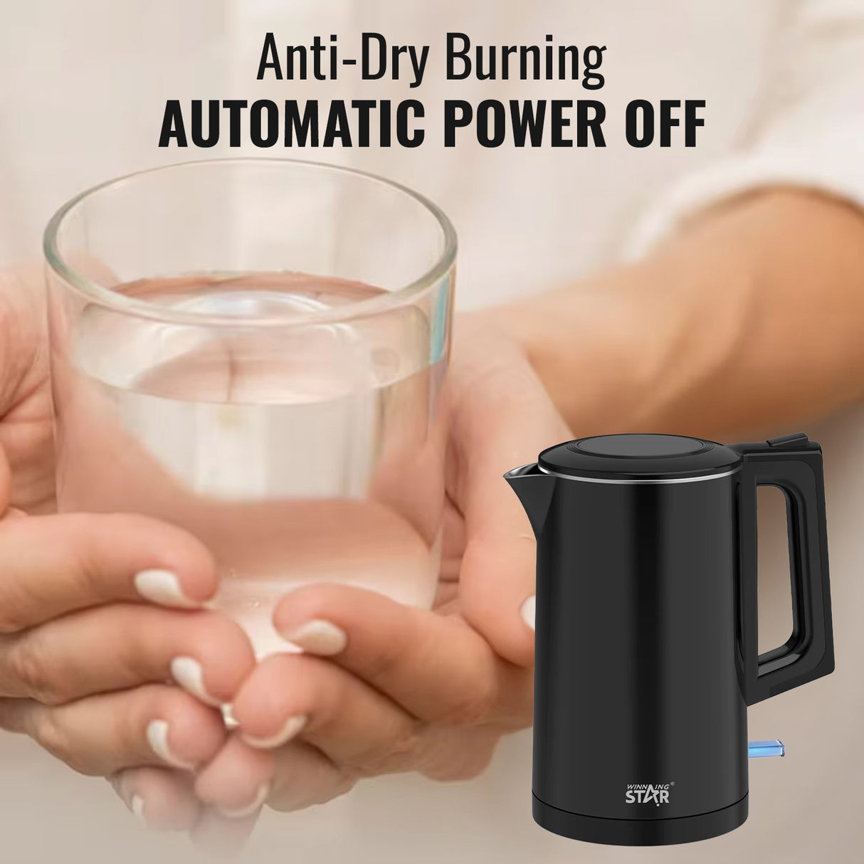 Stainless Steel Electric Kettle 1.7L (ST-6023) By Winning Star | Electric Kettle | SASKA Trading