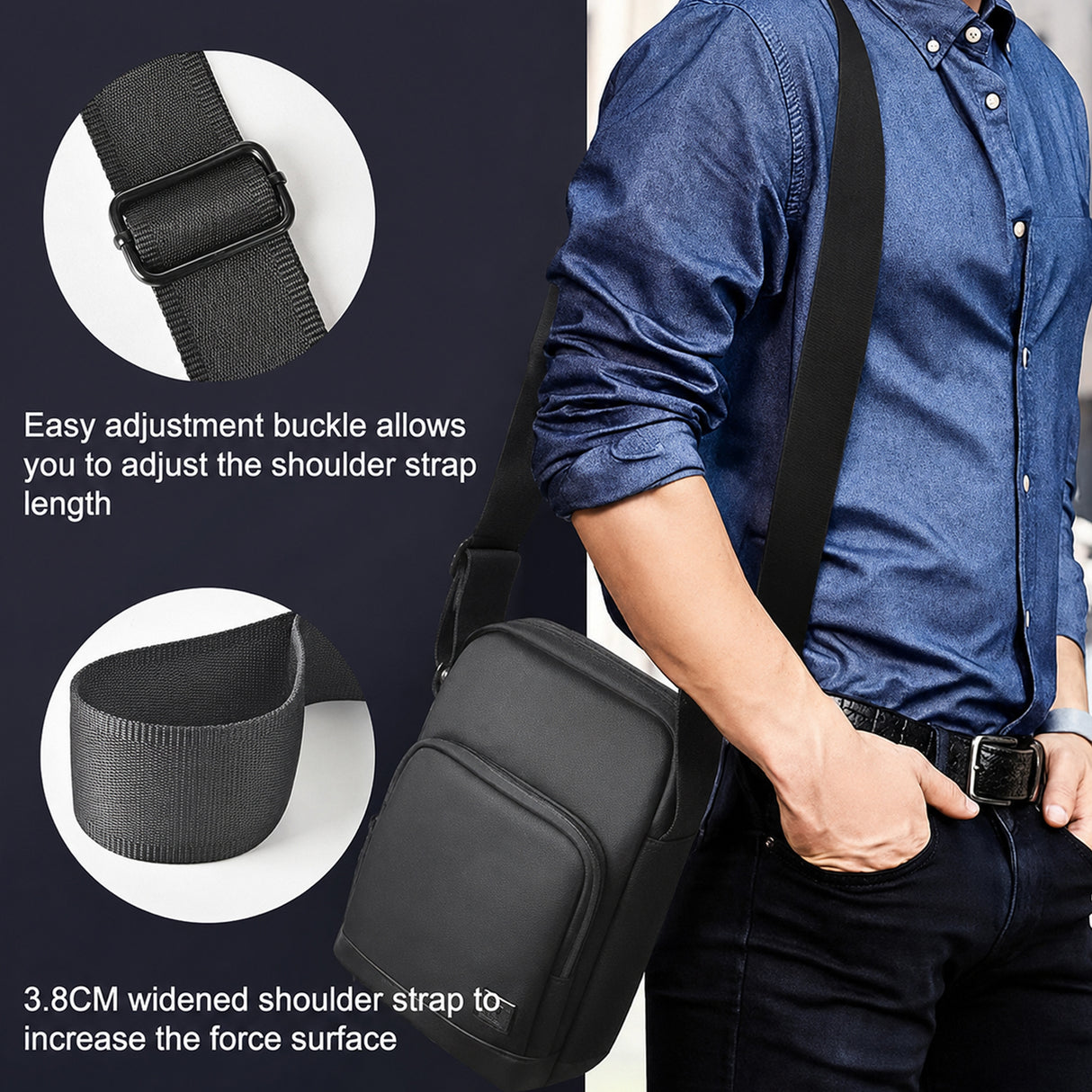 Hali Sling Shoulder Bag, Lightweight Crossbody Travel Bag with Adjustable Strap and Multiple Compartments by WiWU