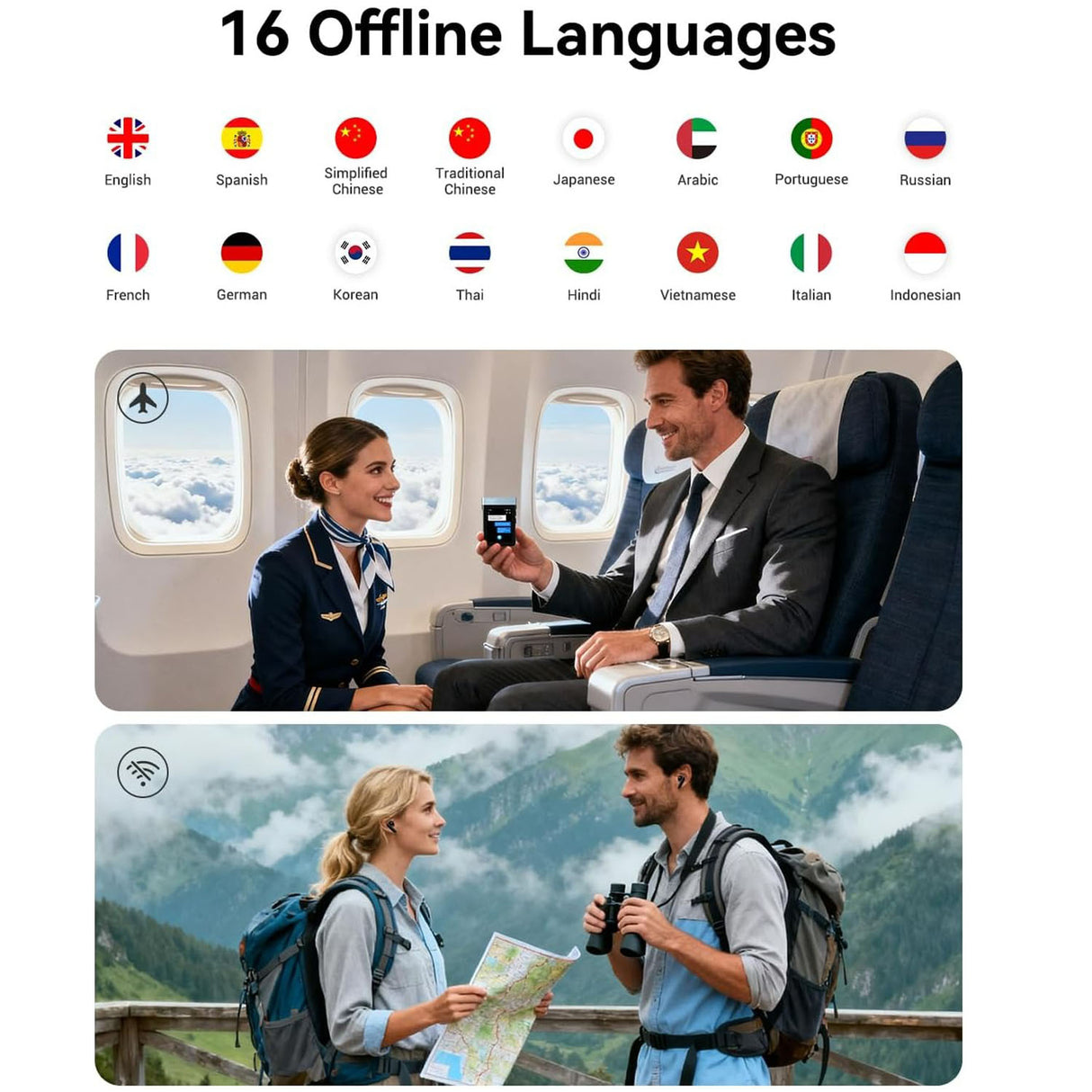سماعات ترجمة | جهاز مستقل عبر WiFi، يدعم 144+ لغة من Wooask