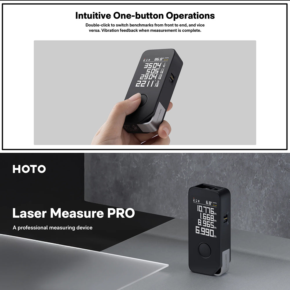 جهاز قياس الليزر PRO – مدى 50 مترًا، 5 أوضاع قياس، شاشة رقمية ملونة من HOTO