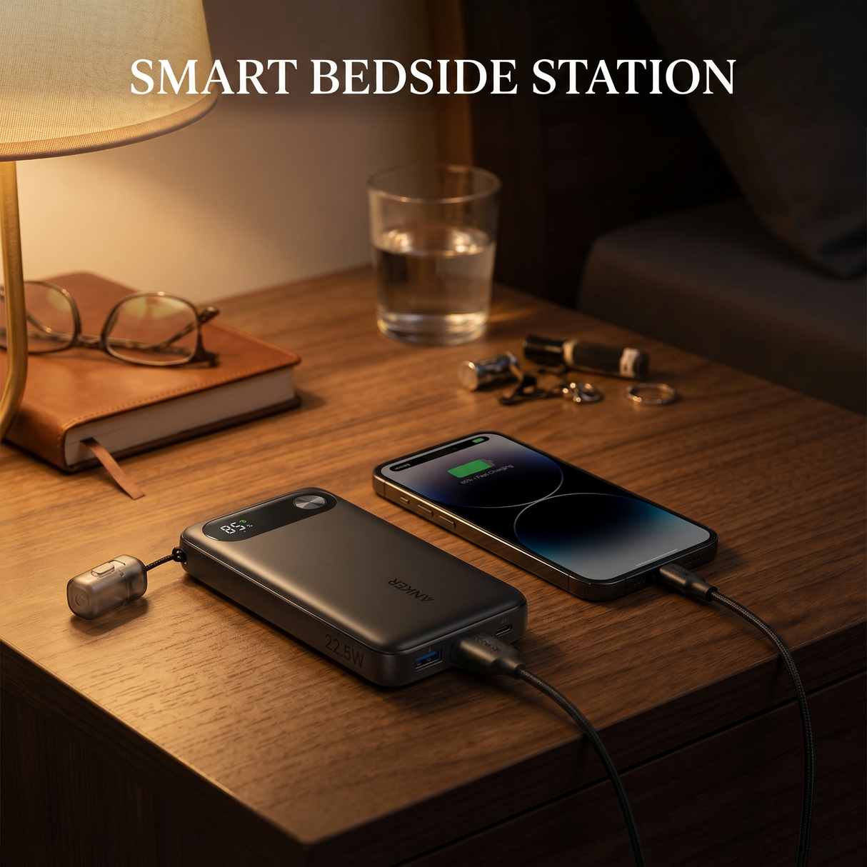 10000MAH Power Bank Fast Charging 22.5W with USB C Lanyard Cable by ANKER