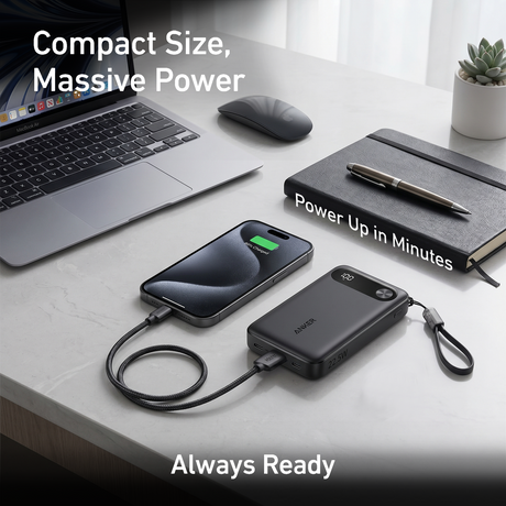 10000MAH Power Bank Fast Charging 22.5W with USB C Lanyard Cable by ANKER