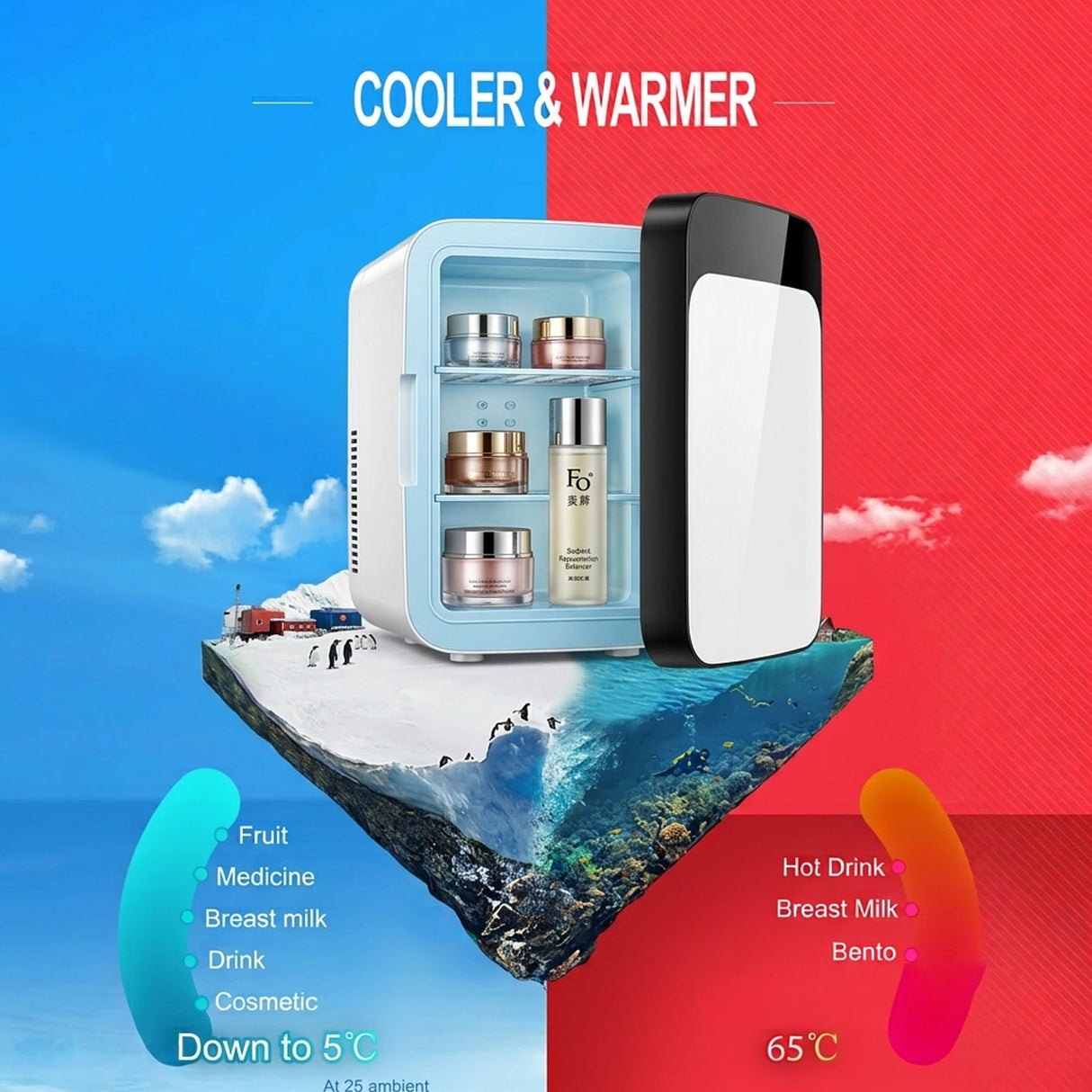 10L Portable Mini Quiet Refrigerator with Thermoelectric Cooler and Warmer for Bedroom, Office, Travel & Skincare