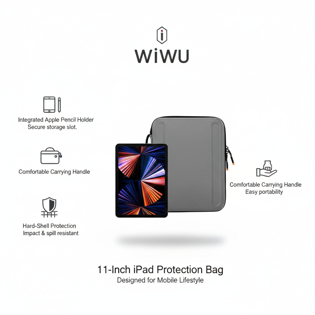 11-Inch iPad Protection Bag with Apple Pencil Compartment and Carrying Handle by WiWU