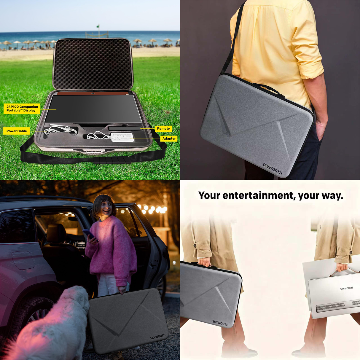 24″ FHD Portable Smart TV with Built‑in Battery, Google TV, HDMI and USB with Carrying Case by SKYWORTH