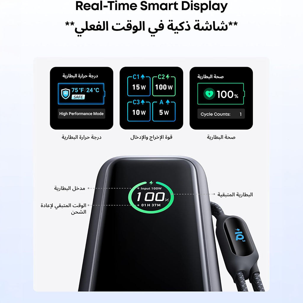 25000mAh Power Bank With 165W Fast Multi-Device USB-C Charging and Built-In Retractable Cables for Smart devices by Anker