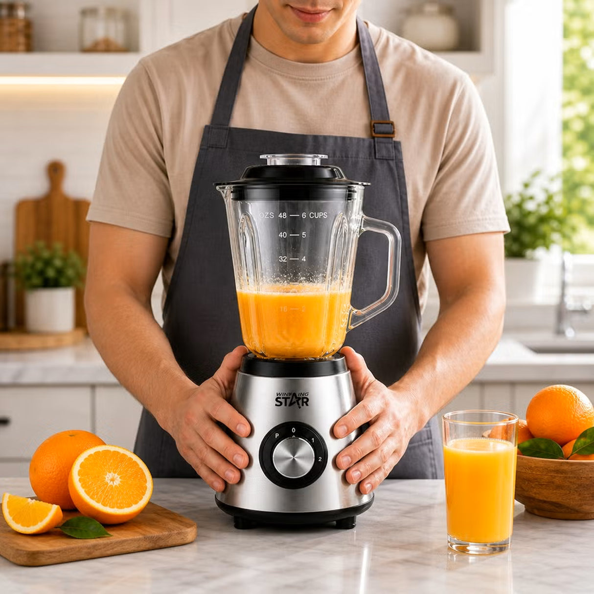 2-in-1 Blender & Grinder – 1.5L Glass Blender with Grinding Cup, 350W Copper Motor & 6 Stainless Steel Blades by Winning Star
