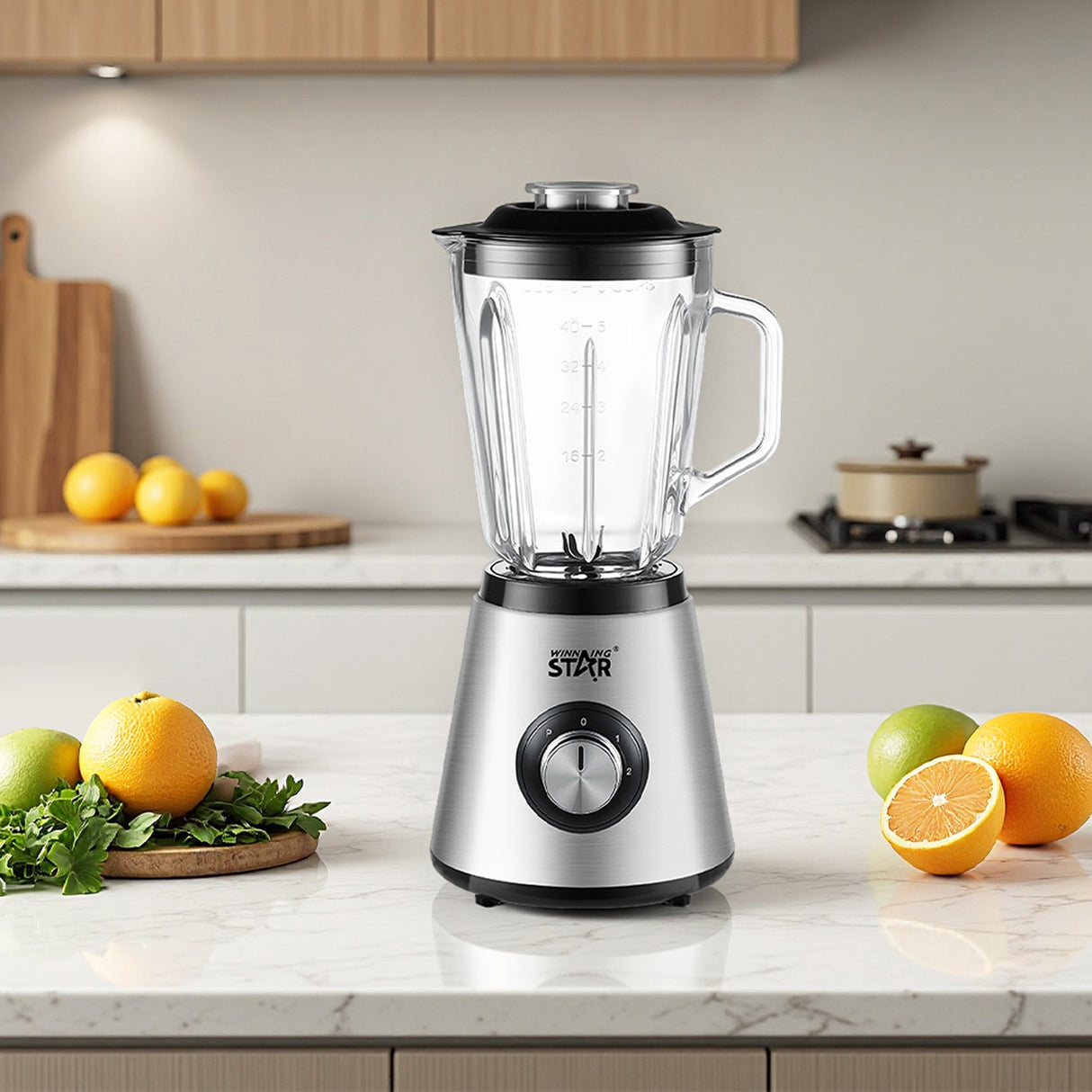 2-in-1 Blender & Grinder – 1.5L Glass Blender with Grinding Cup, 350W Copper Motor & 6 Stainless Steel Blades by Winning Star
