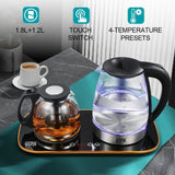 2-in-1 Electric Kettle & Glass Tea Maker Set, 1.8L Glass Water Kettle + 1.2L Tea Pot with Tea Infuser, Touch Control & Temperature Presets by Winning Star