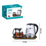 2-in-1 Electric Kettle & Glass Tea Maker Set, 1.8L Glass Water Kettle + 1.2L Tea Pot with Tea Infuser, Touch Control & Temperature Presets by Winning Star