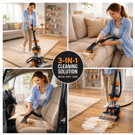 3-in-1 Carpet & Floor Washer Vacuum Cleaner 800W by RAF, Dual Roller Brush, 1.35L Clean Water Tank & 1.25L Dirty Water Tank, Carpet Cleaner for Home & Car