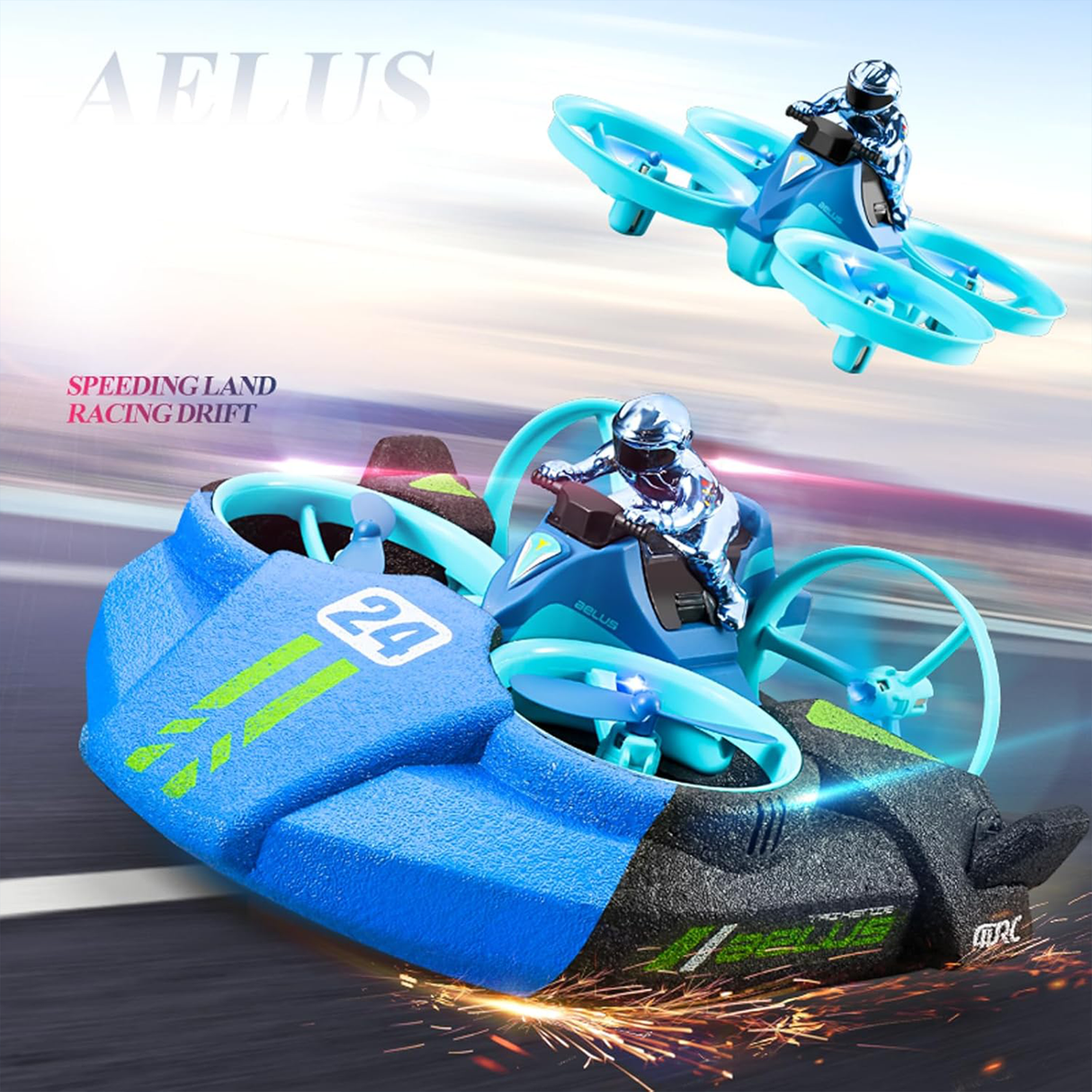 3-in-1 RC Hovercraft Boat Drone Race Car Toy