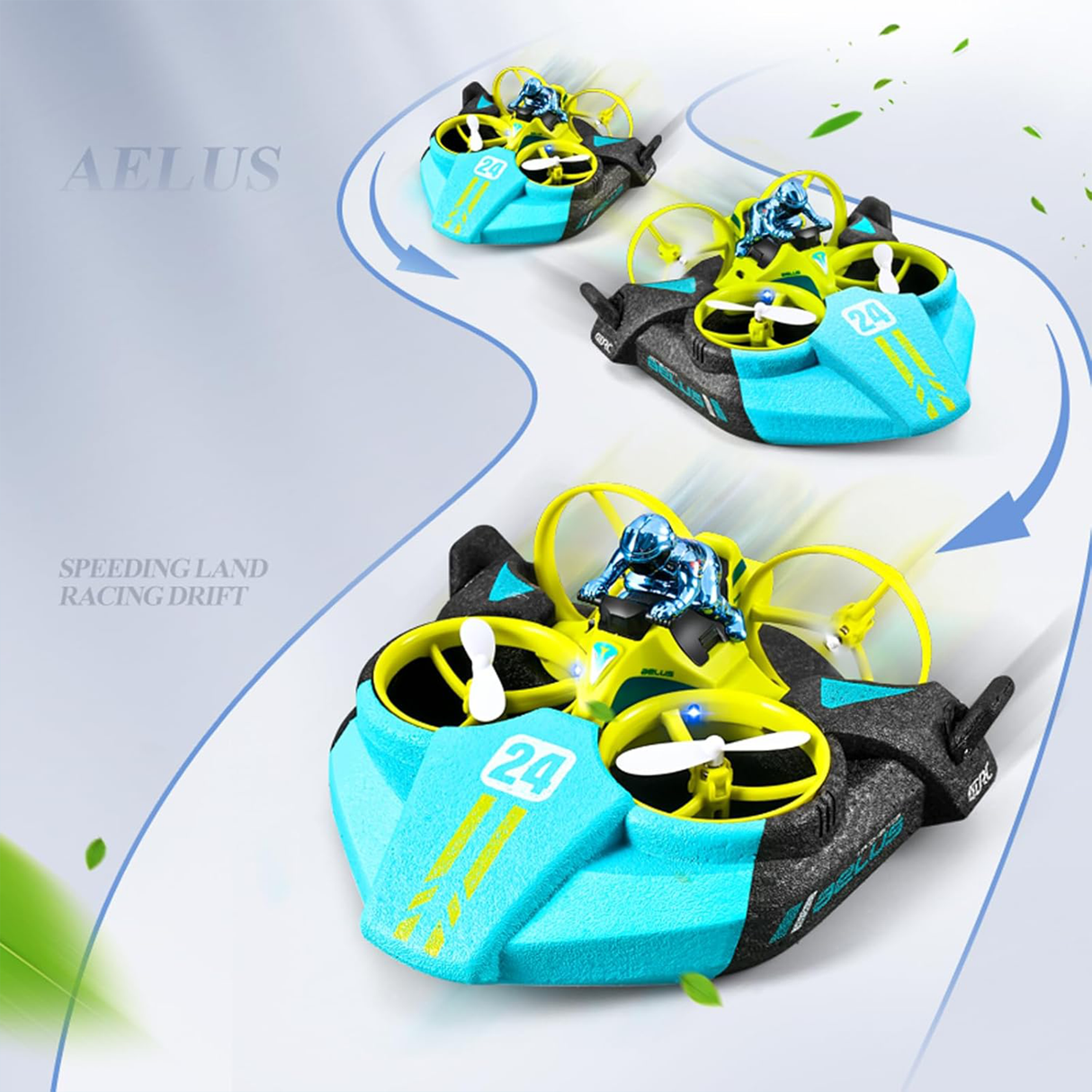 3-in-1 RC Hovercraft Boat Drone Race Car Toy